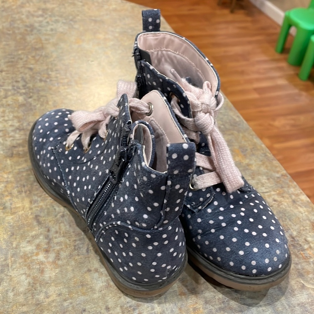 Navy blue and light pink polka dot Cat&Jack boots